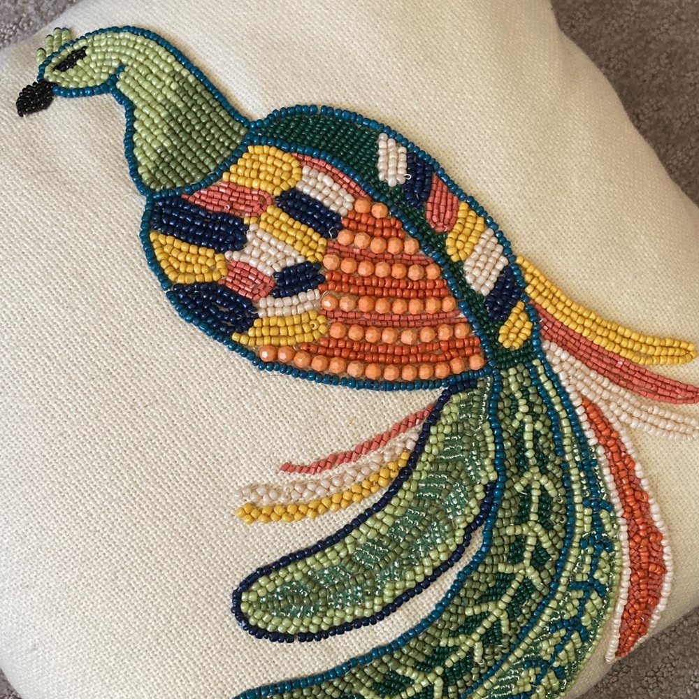 New OPALHOUSE x Jungalow beaded peacock throw pillow. - Picture 3 of 7